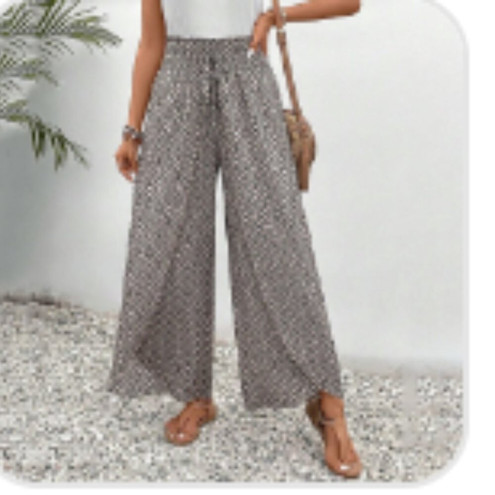 NWT-Black and Creme faux wrap pants